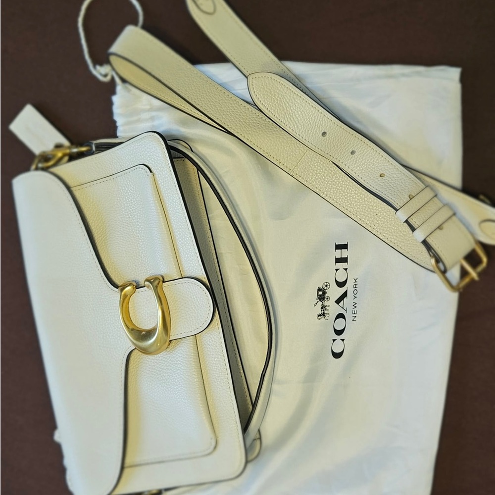Coach Cream Leather Shoulder Bag with Gold Accents